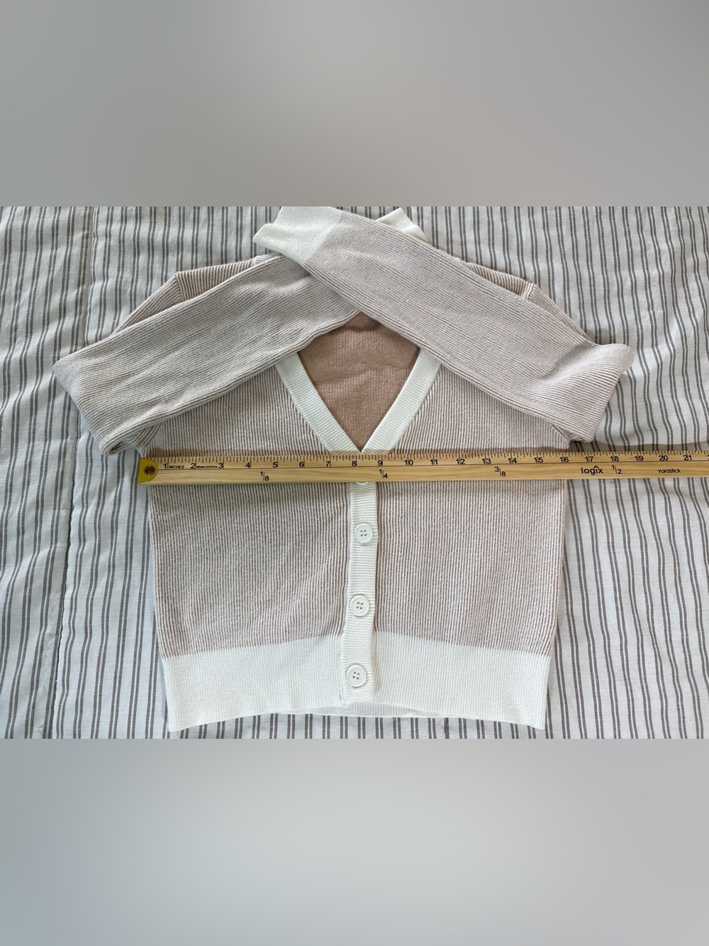 Dreamers by Debut Ribbed Cropped Cardigan Sweater Beige White Size S - Picture 6 of 12
